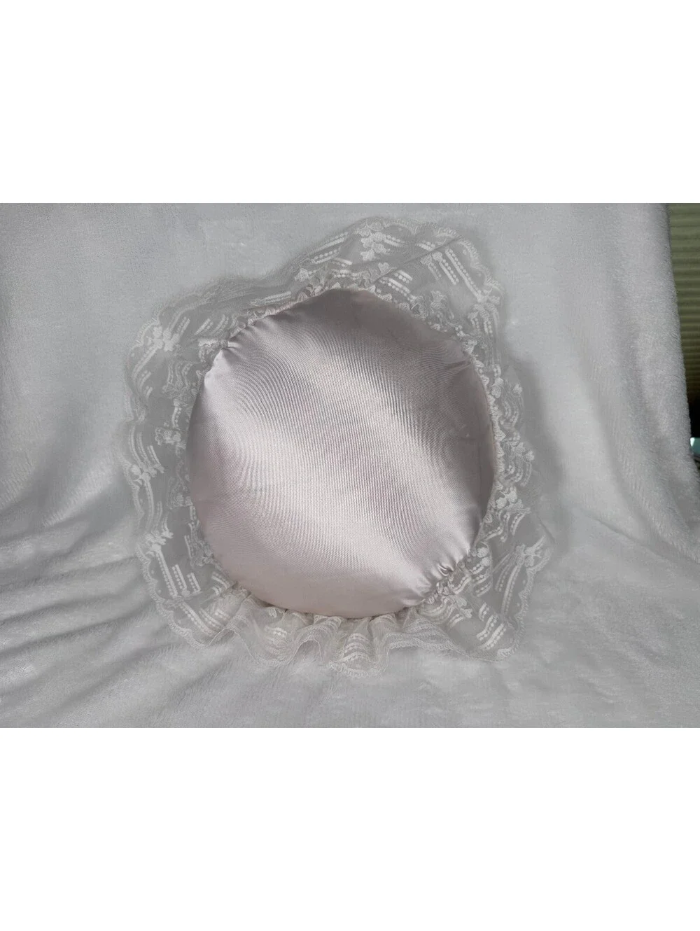 Light Pink Lace Doily Edging Circle Pillow Stiff Stuffing Cottagecore